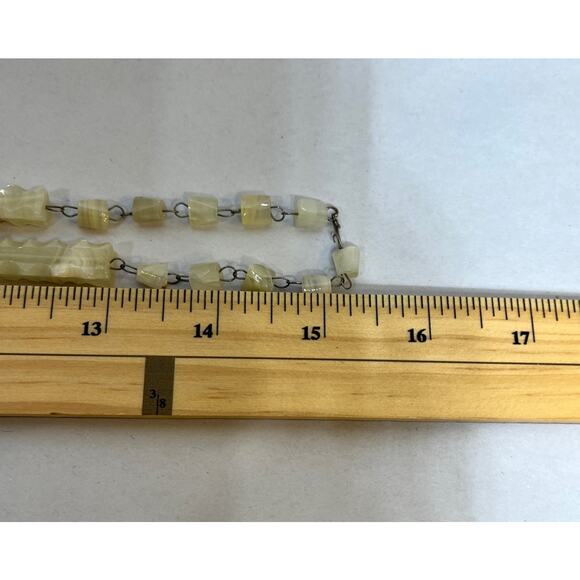 Hand Carved Quartz Beaded Necklace 13" Triangle Pendant 2.25 x 1.75" White/Tan - Picture 6 of 6